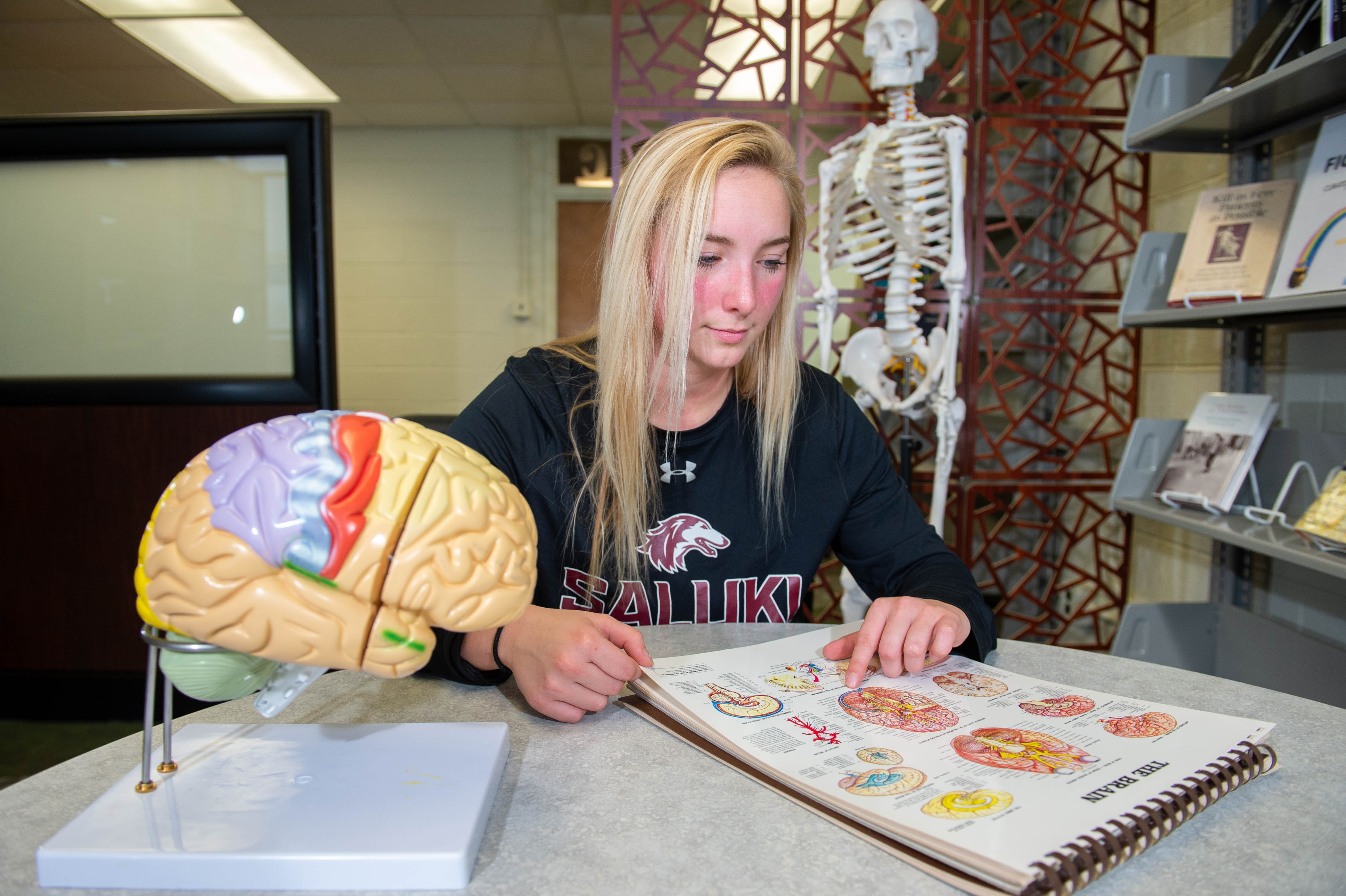 student studying brain