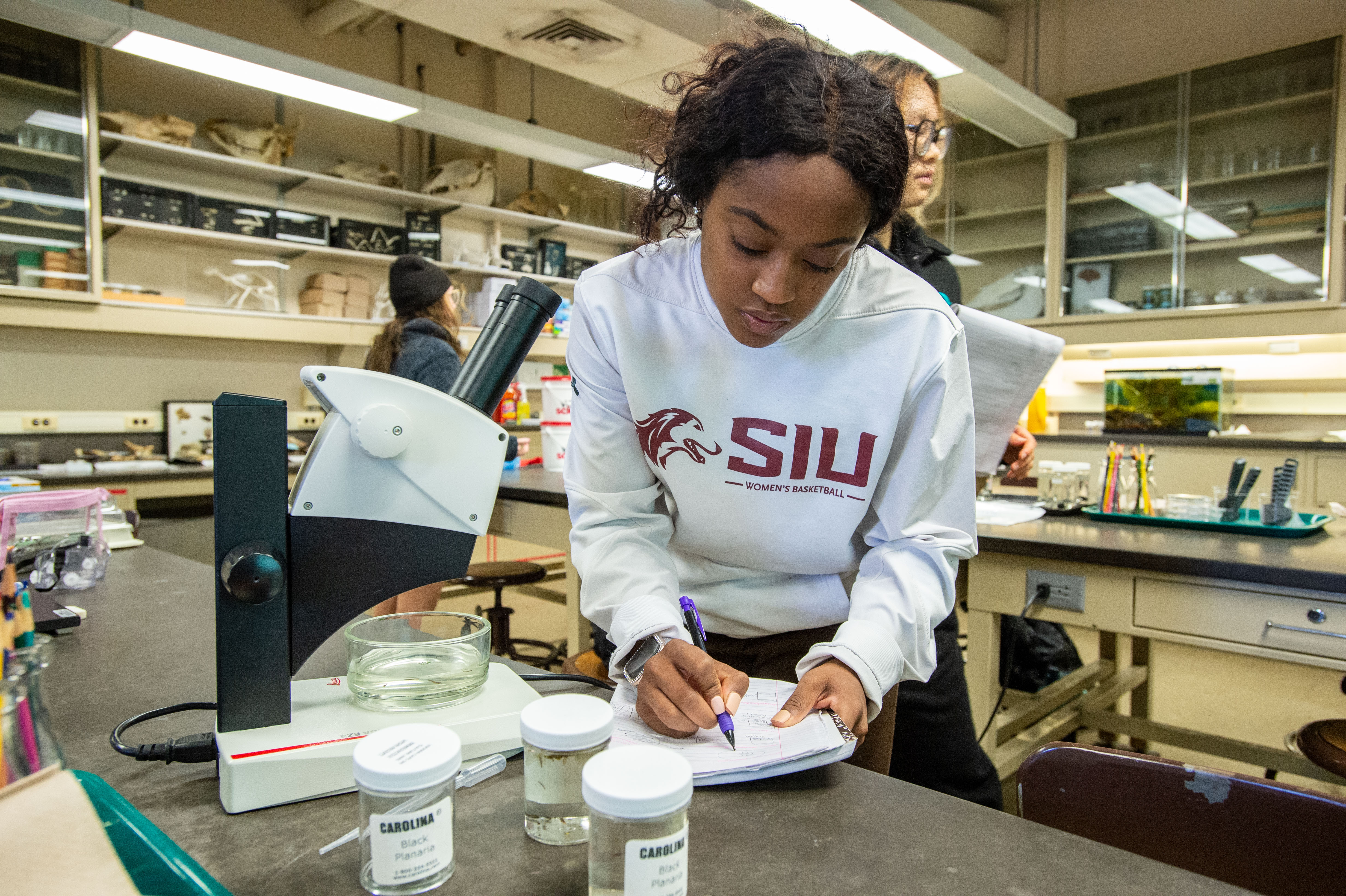 student studying in lab
